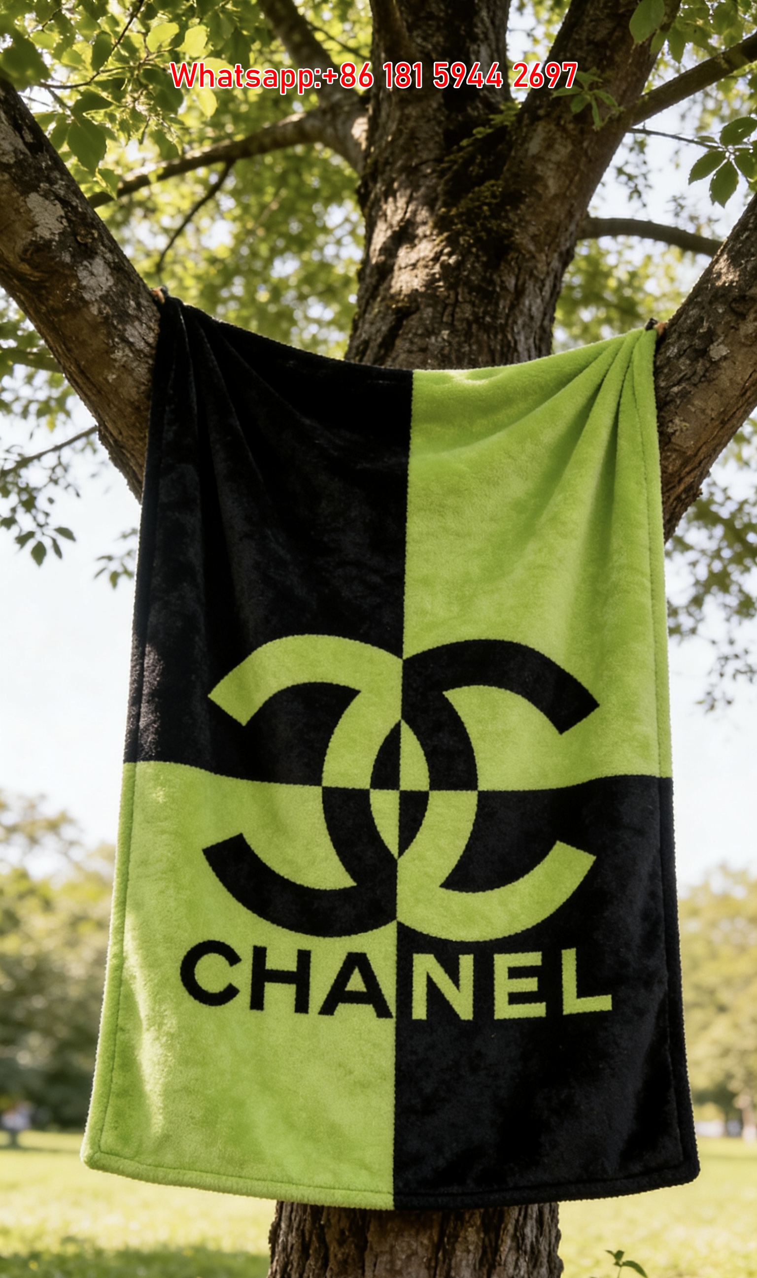 Chanel Green Check Flannel Sofa Throw Blanket IMG_6865